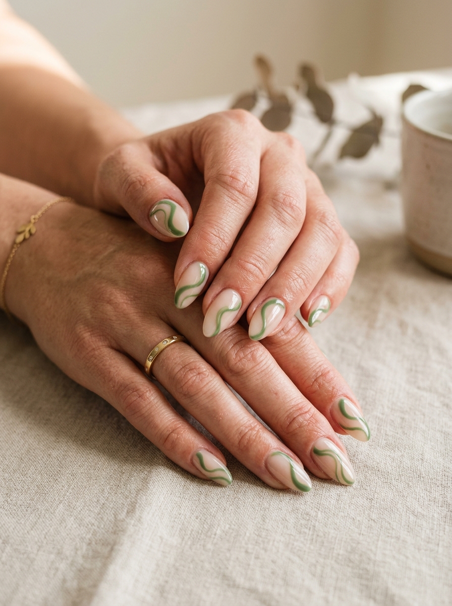 Green Swirl Nails